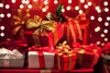 red background with red and white gift boxes and bows