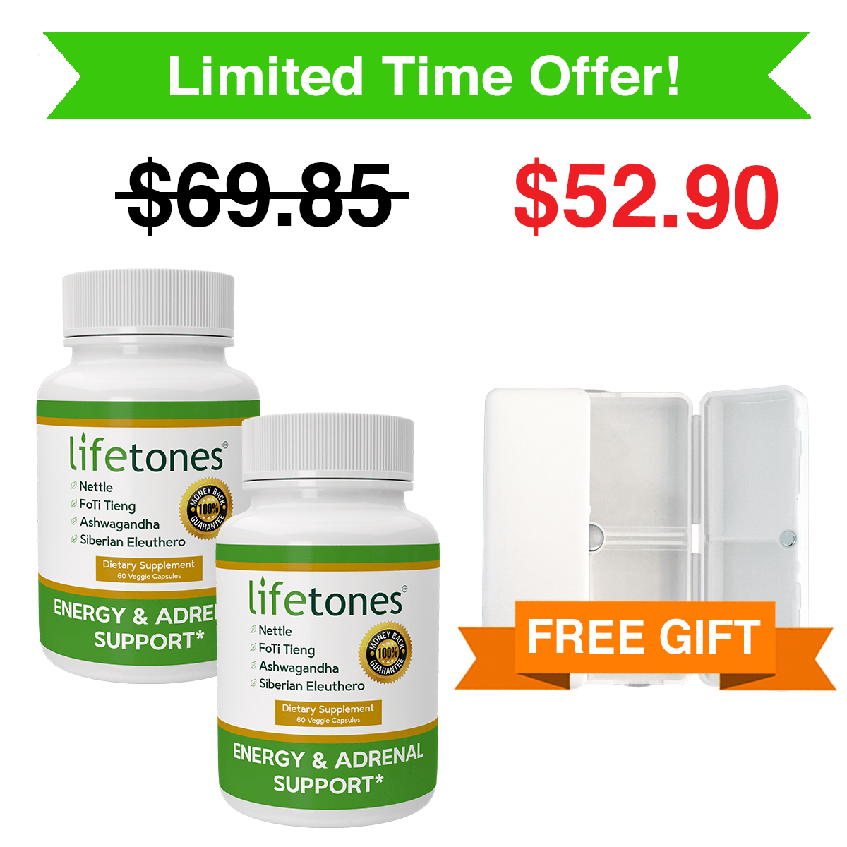Buy 2 Energy & Adrenal Support Capsules, Get A Free Supplement Case!