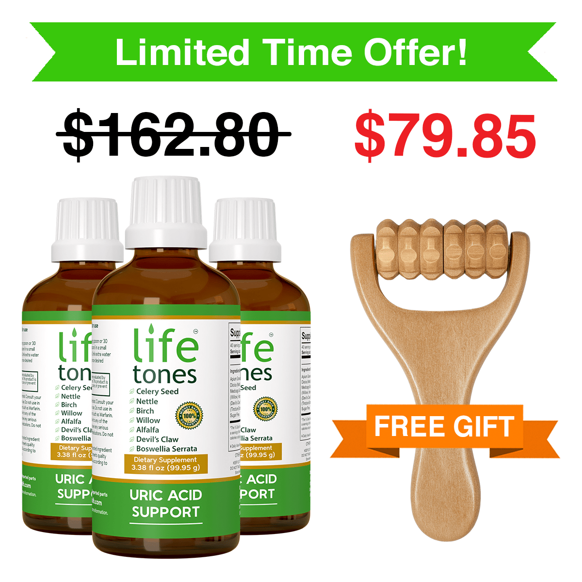 Buy 3 Uric Acid Support Tinctures, Get a Free Wooden Massager
