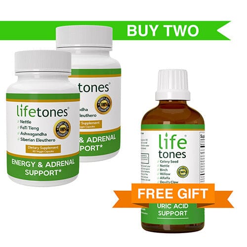 2 Energy & Adrenal Capsules + Free Uric Acid Tincture bundle