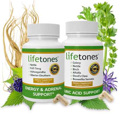 Lifetones Uric Acid Support Capsules + Energy & Adrenal Support Capsules Bundle