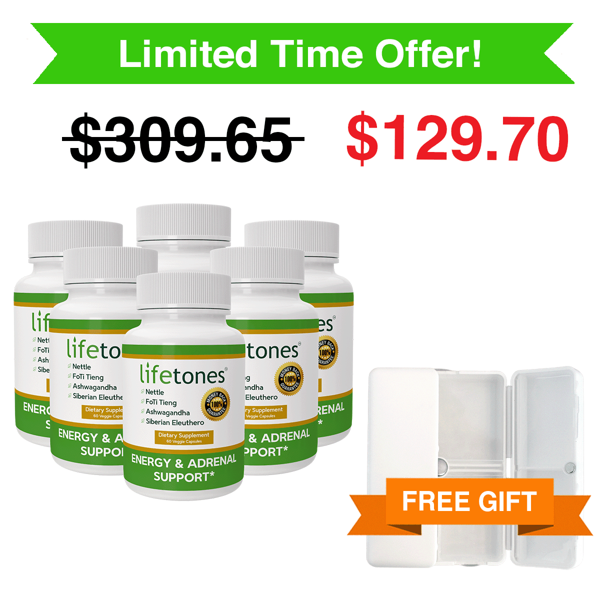 Buy 6 Energy & Adrenal Support Capsules, Get A Free Supplement Case!