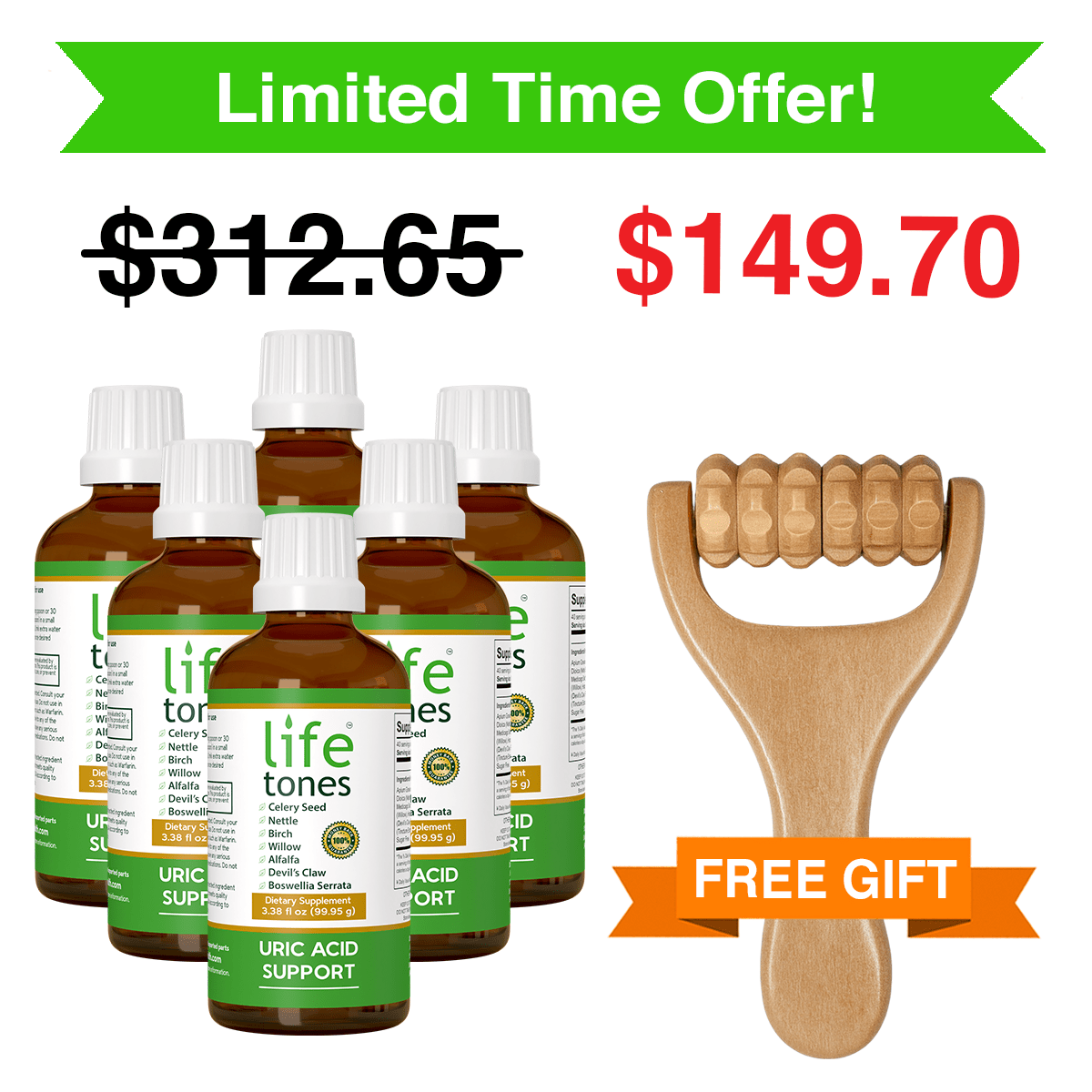 Buy 6 Uric Acid Support Tinctures, Get a Free Wooden Massager