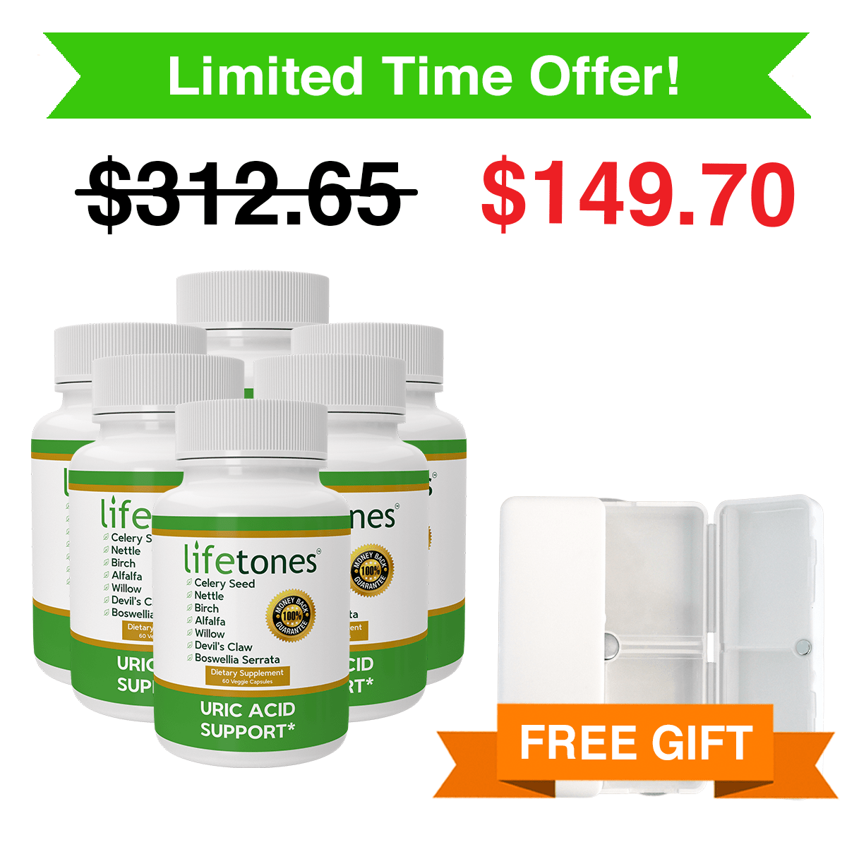 Lifetones Uric Acid Support Capsules | Free Supplement Case