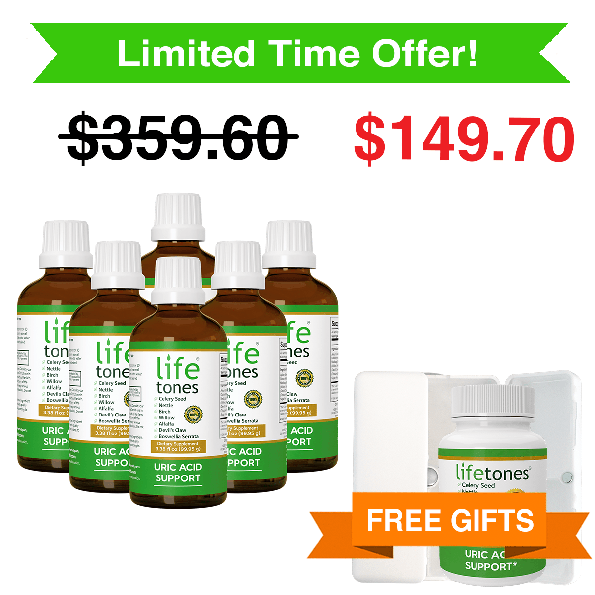 Buy 6 Uric Acid Support Tinctures, Get a Free Uric Acid Support Capsules & Supplement Case!
