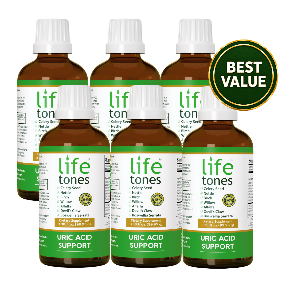 6 bottles of Lifetones Uric Acid Support Tincture