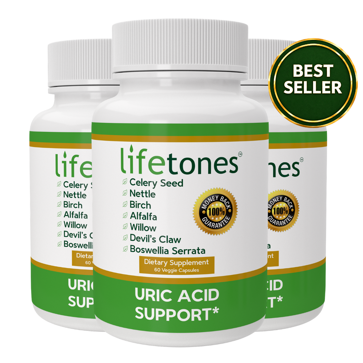 3 bottles of Lifetones Uric Acid Support Capsules