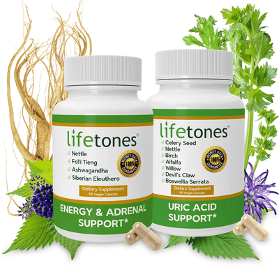 Lifetones Uric Acid Support Capsules + Energy & Adrenal Support Capsules Bundle